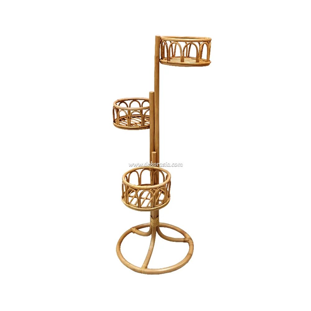 Eco-Friendly Rattan Plant Stand 3-Pot Capacity for Indoor/Outdoor Use Modern Design Flower Pot Holder Home Garden Decor Display